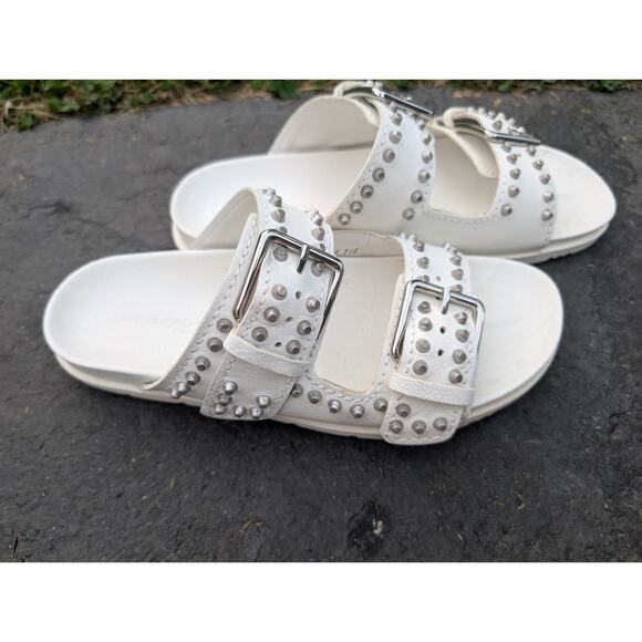 Kennel Schmenger Women's Studded Slides Sandals Sz 8 Natural Calf Milk Silver - Picture 2 of 10